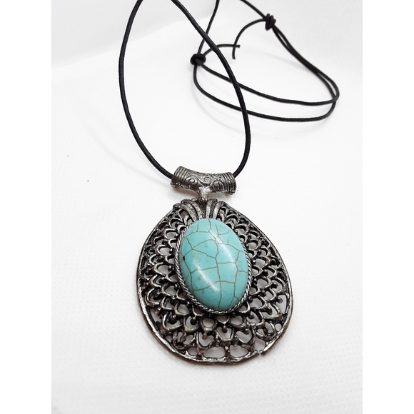 Handmade Stone Necklace on Leather Cord - Picture 5 of 5